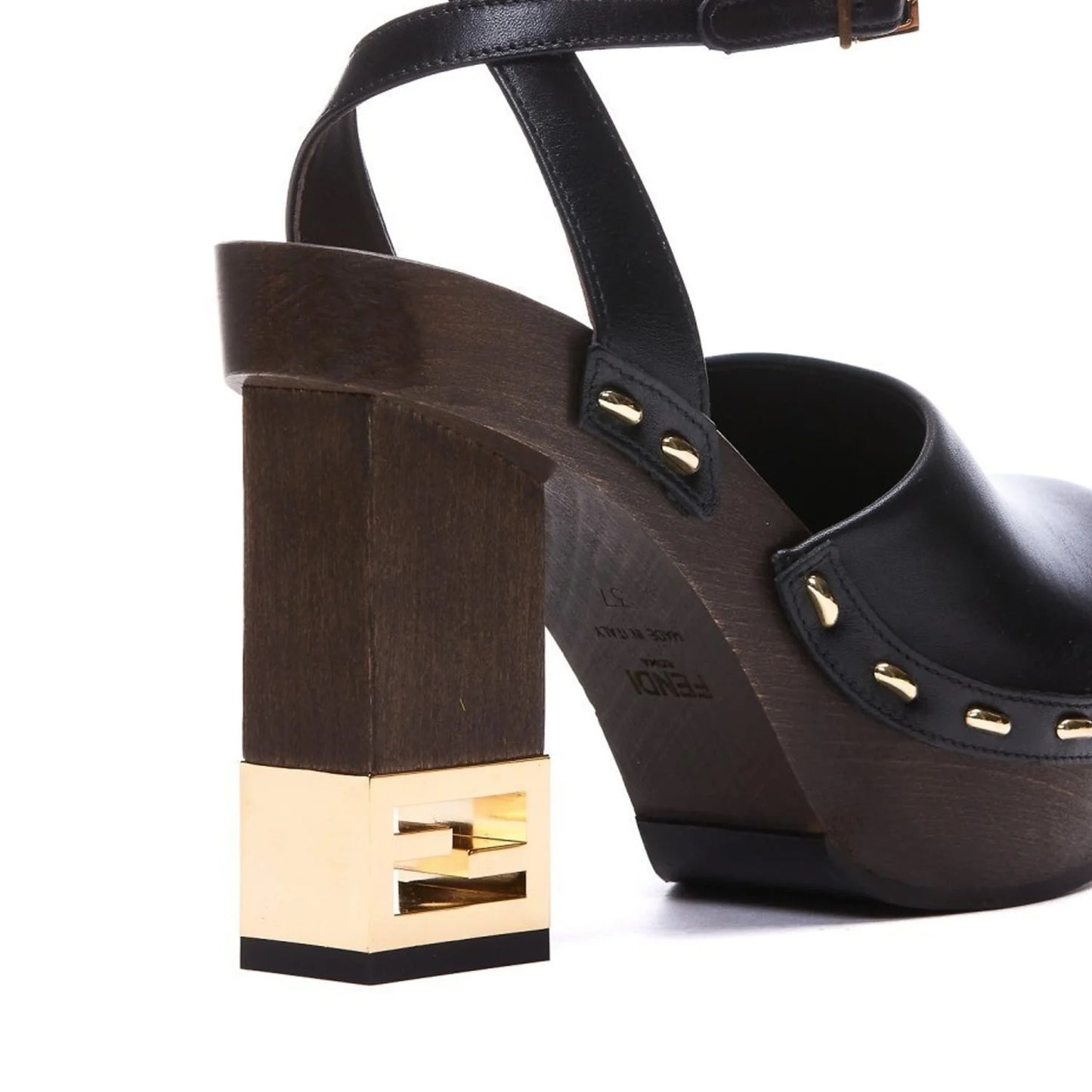 Fendi Vitello Leather Ankle-Strap Clogs