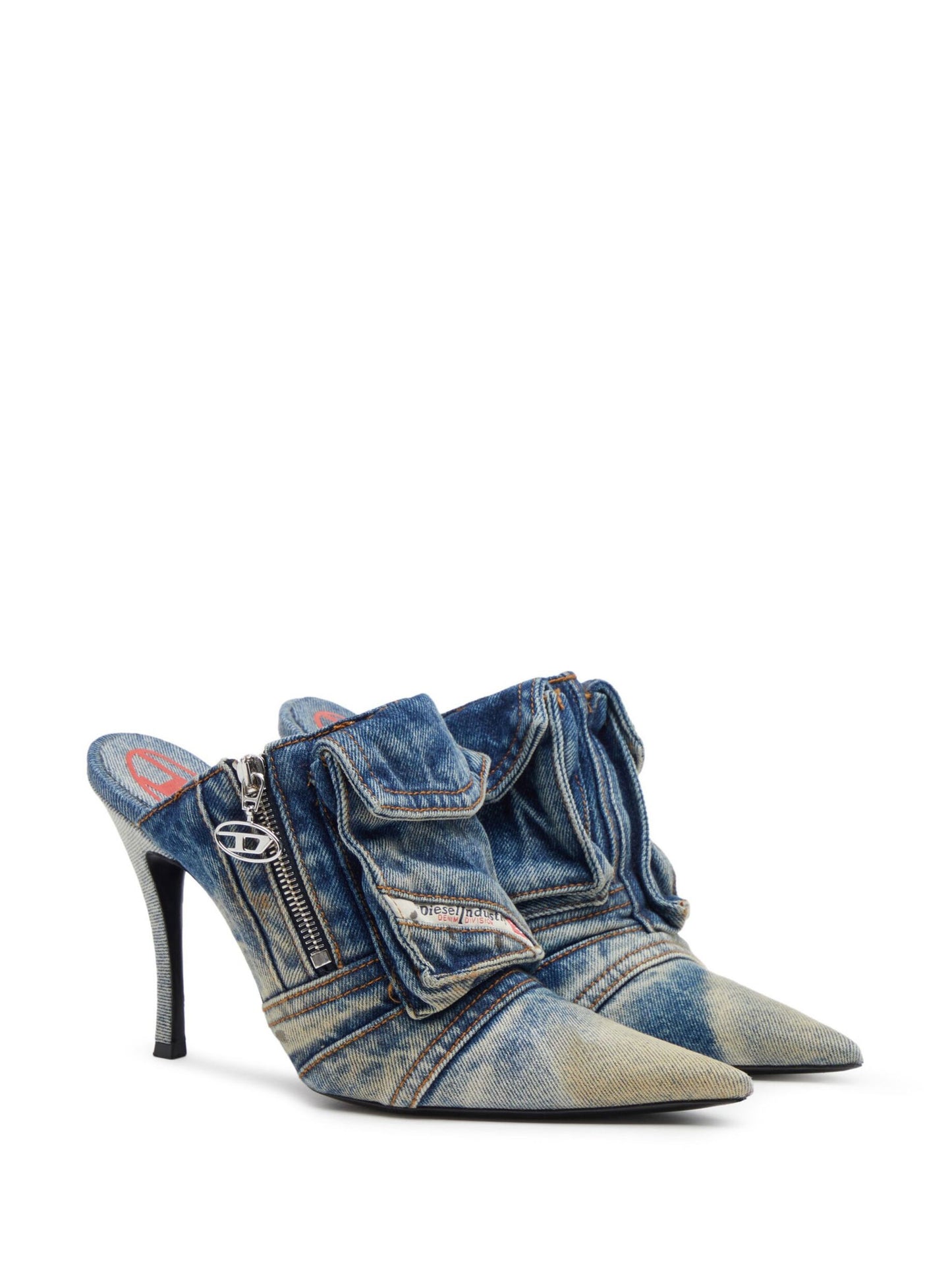 Diesel D-Venus Pocket Mules in Washed Denim