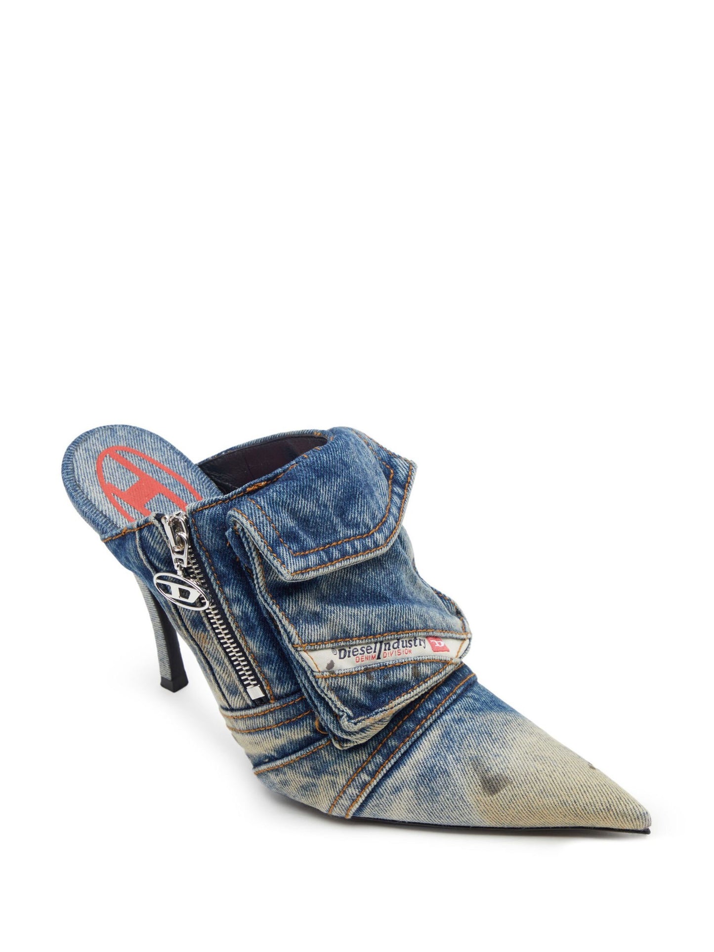 Diesel D-Venus Pocket Mules in Washed Denim