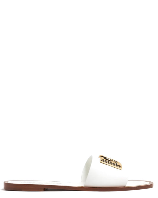 Dolce & Gabbana Calfskin Bianca Sliders with DG Logo