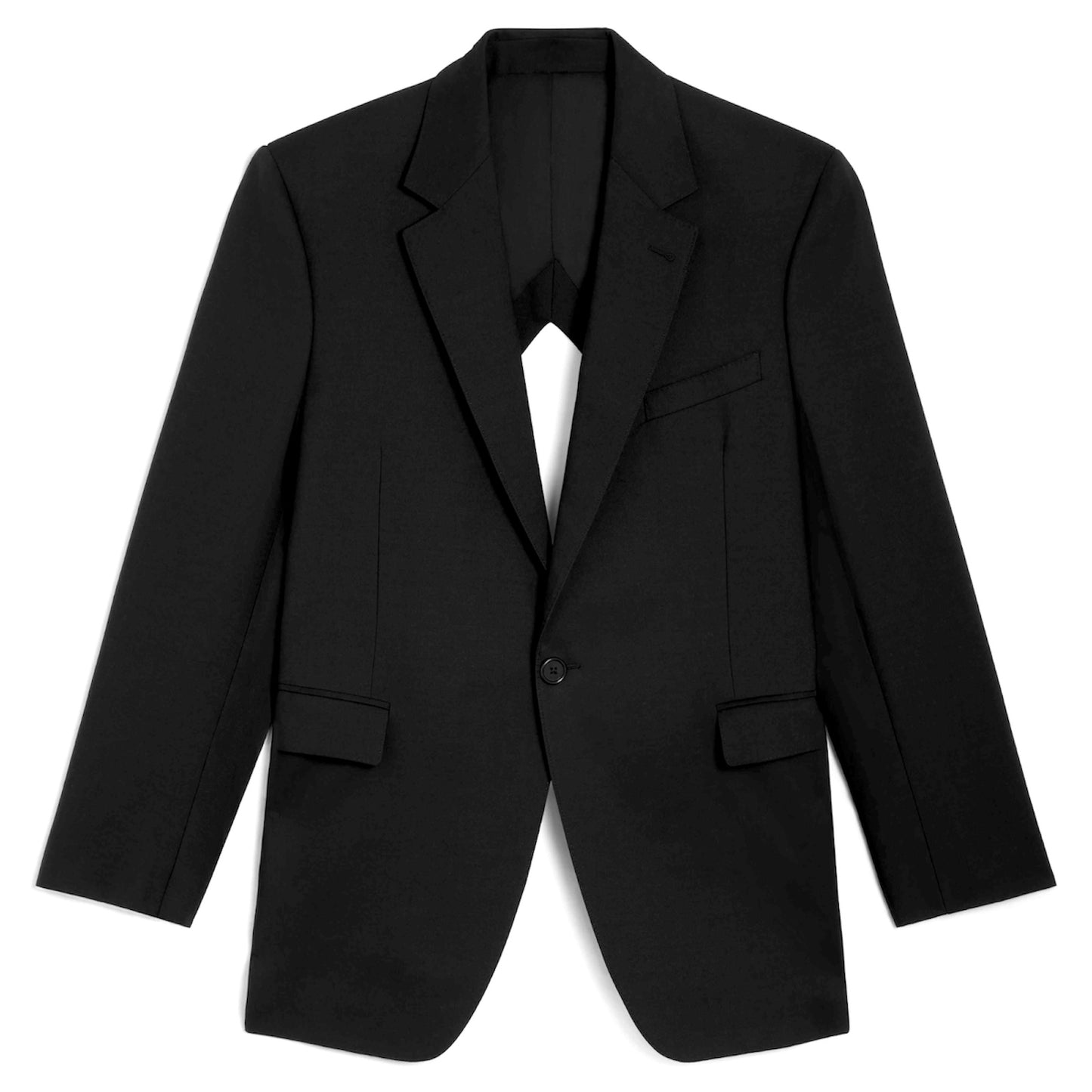 Celine Boxy Jacket with Straight Collar, Single Button and Diamond Back in Grain De Poudre Wool