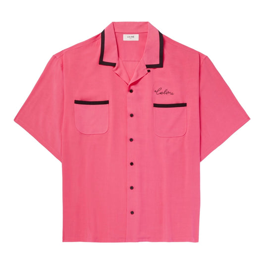 Celine Camp-Collar Logo-Embroidered Twill Shirt