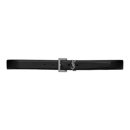 Saint Laurent Cassandre Belt with Square Buckle in Grained Leather