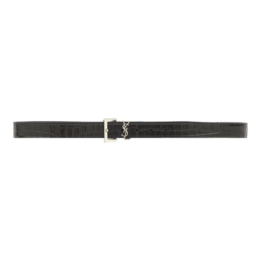 Saint Laurent Cassandre Matte Crocodile Embossed Belt