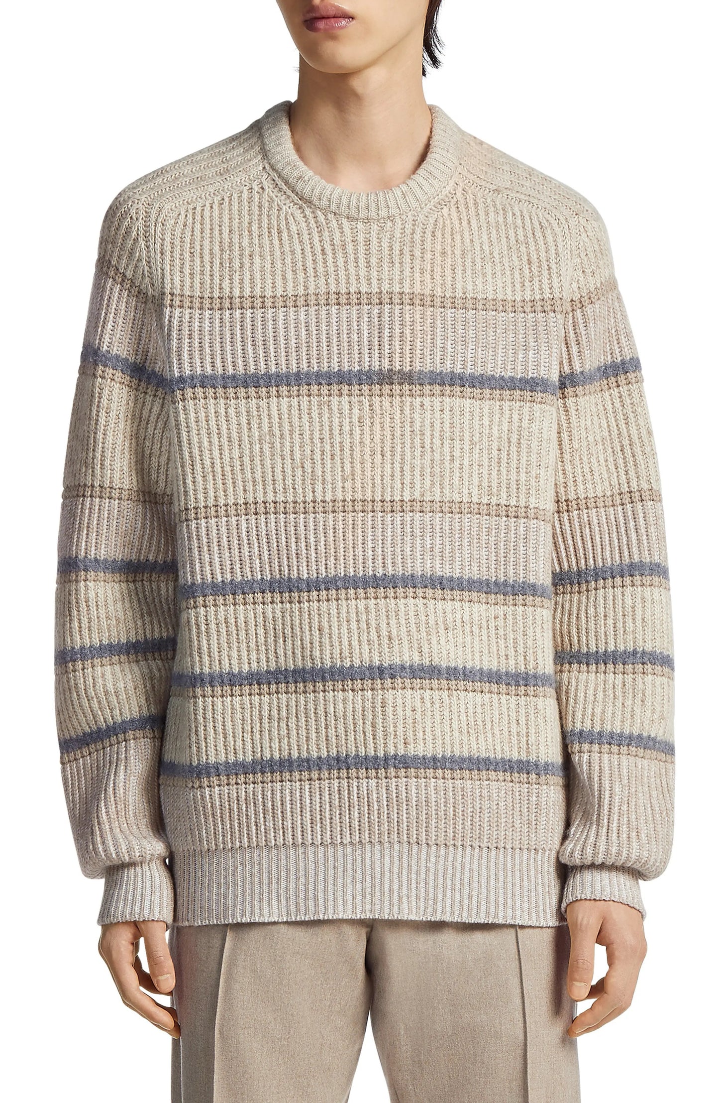 Zegna Striped Cashmere and Silk Crewneck