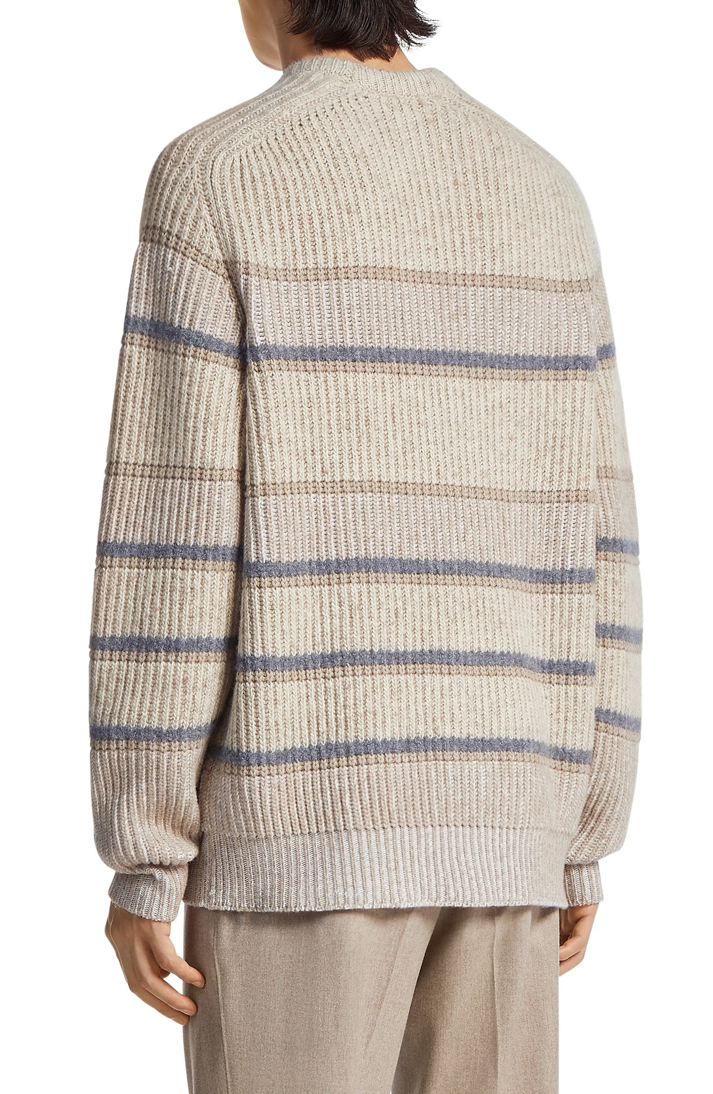 Zegna Striped Cashmere and Silk Crewneck