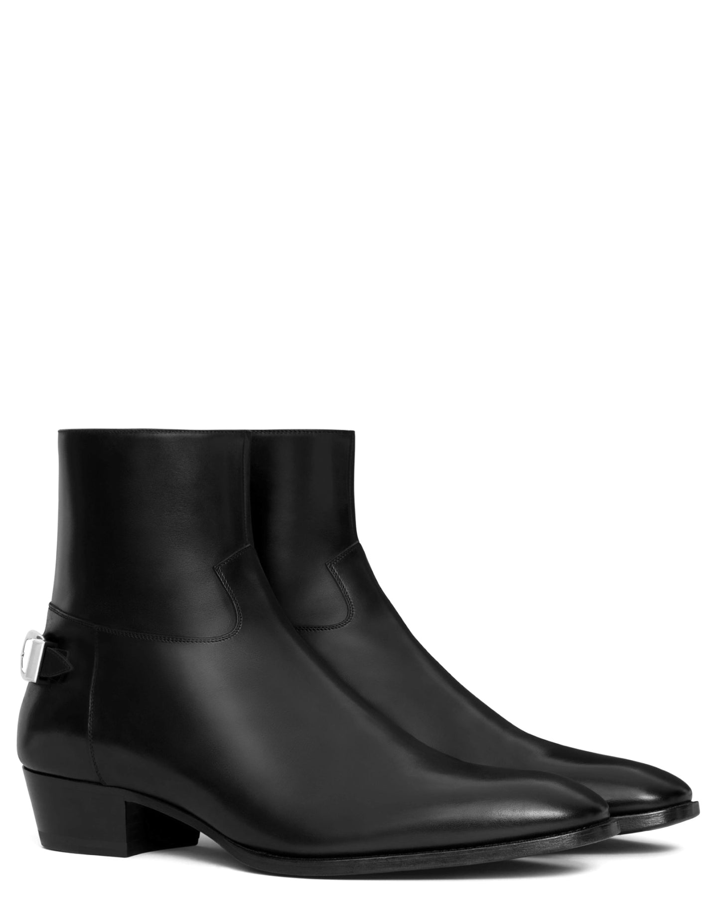 Celine Drugstore Back Buckle Zipped Boot in Shiny Calfskin