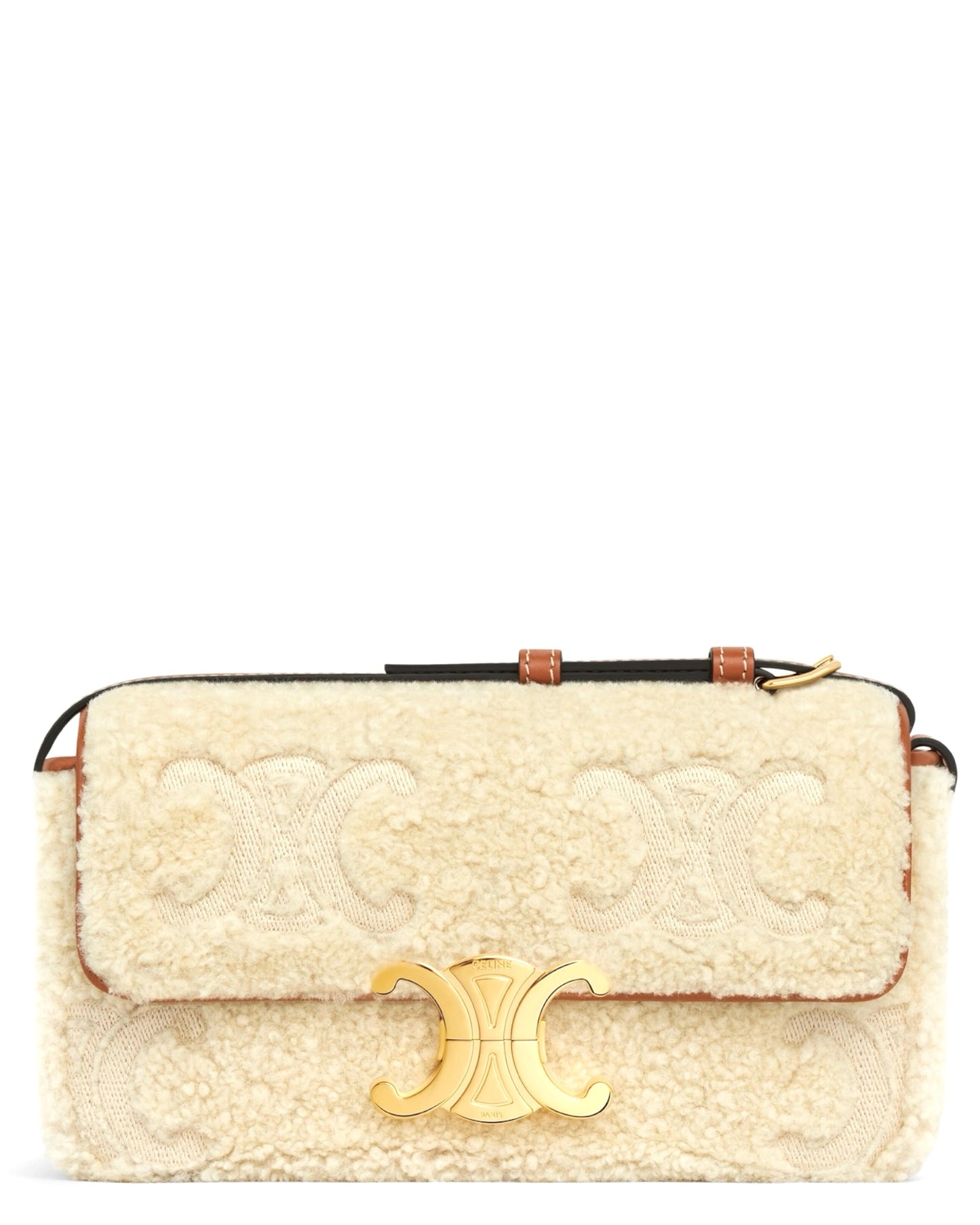 Celine Shoulder Bag Claude in Shearling with Triomphe Embroideries