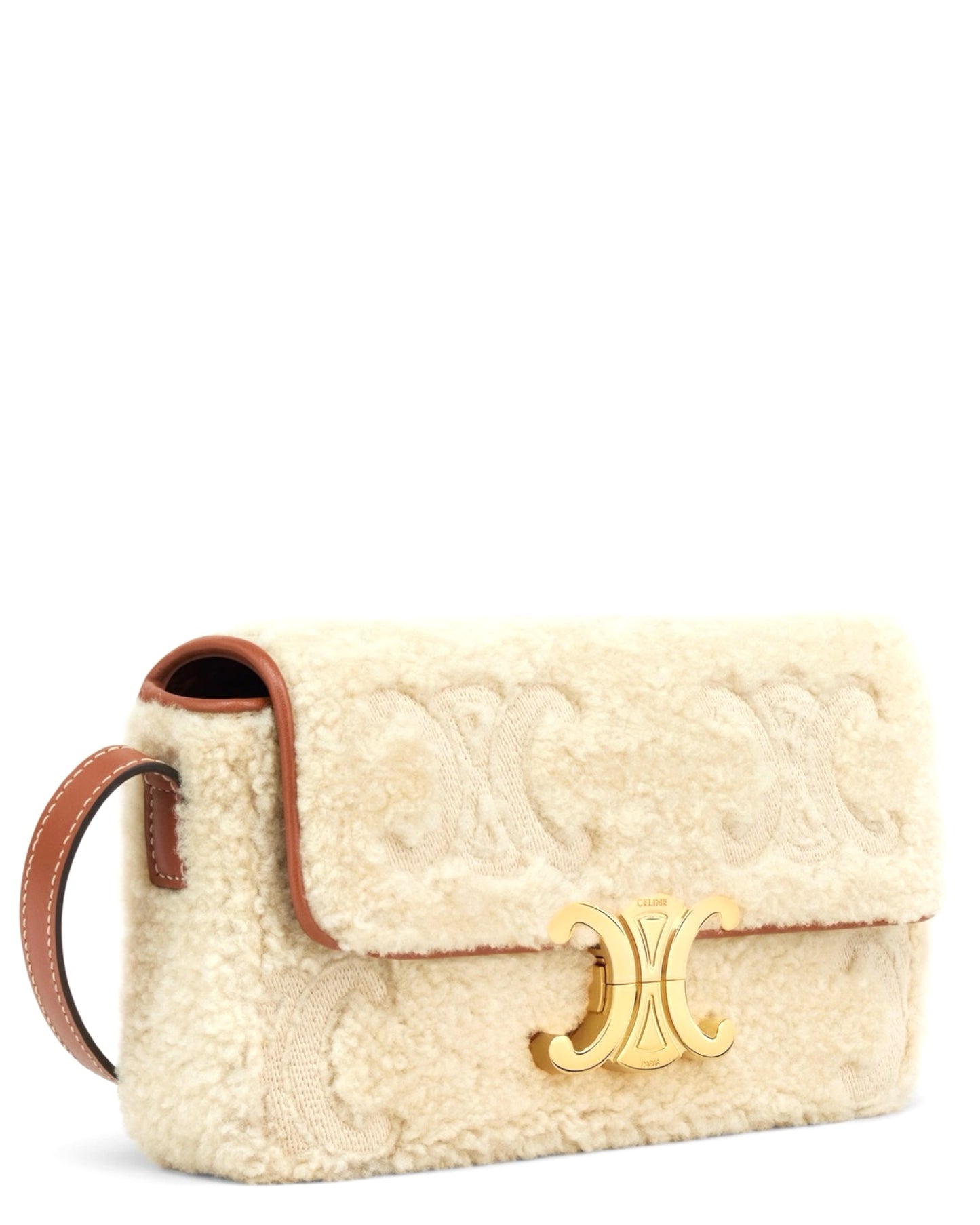 Celine Shoulder Bag Claude in Shearling with Triomphe Embroideries