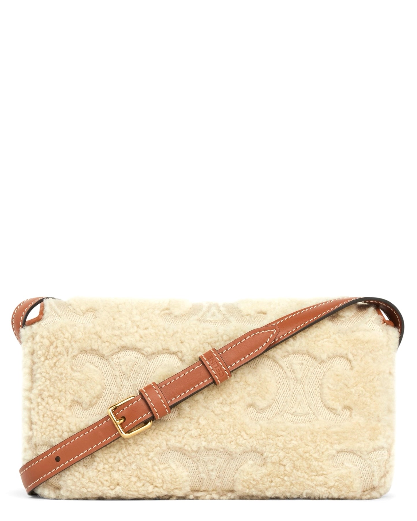 Celine Shoulder Bag Claude in Shearling with Triomphe Embroideries