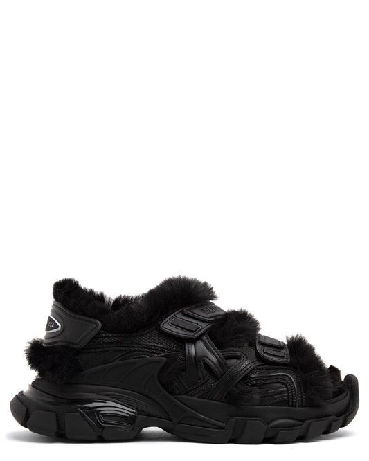 Balenciaga Track Strap Faux Fur Sandals