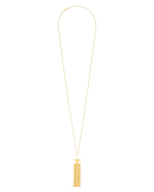 Celine Triomphe Folk Fringe Long Necklace in Brass with Gold Finish