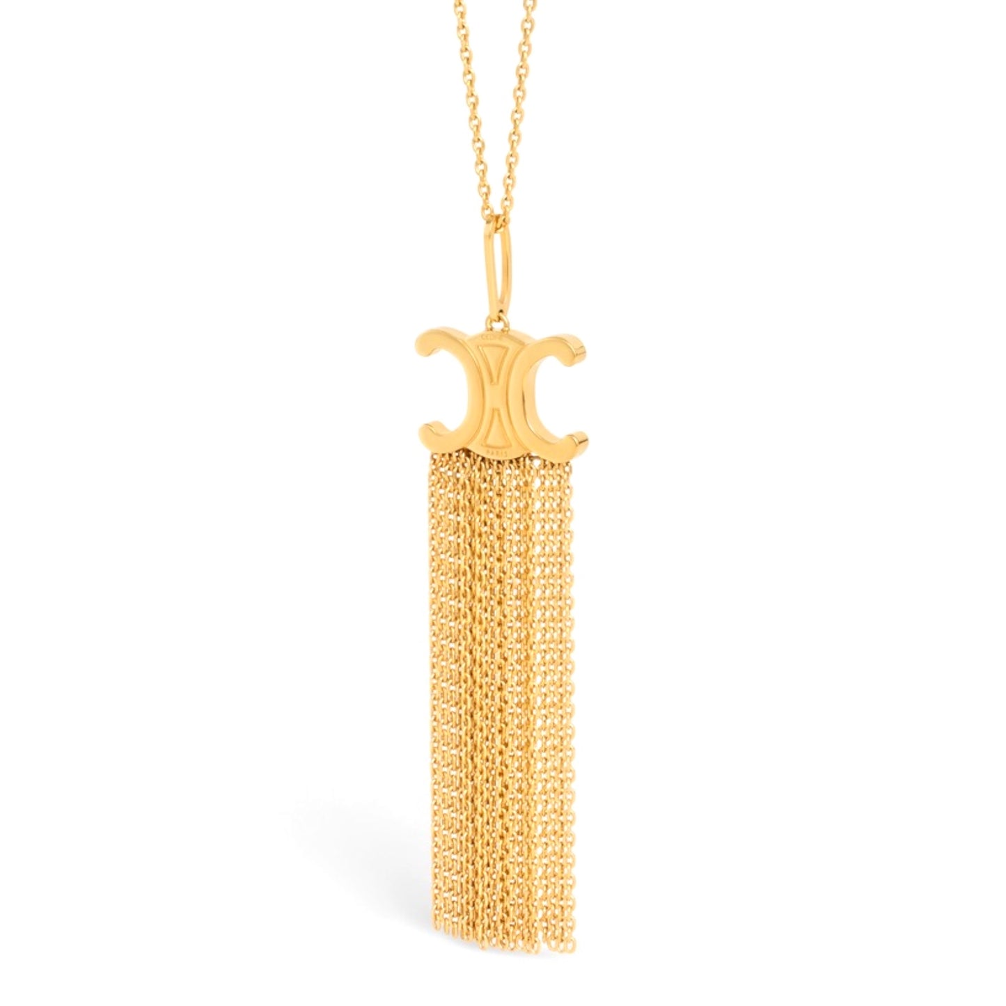 Celine Triomphe Folk Fringe Long Necklace in Brass with Gold Finish