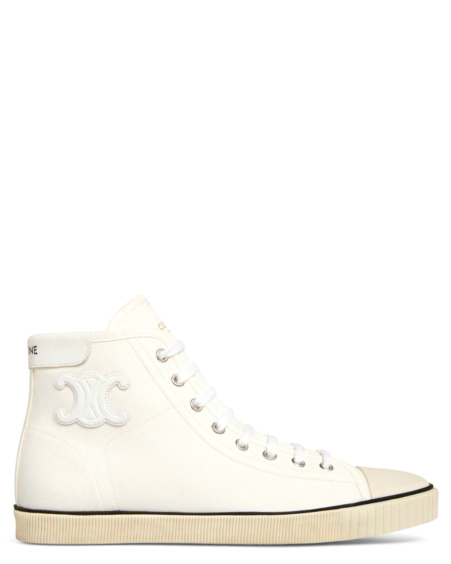 Celine Blank Mid Lace Up Sneaker with Toe Cap in Canvas and Calfskin