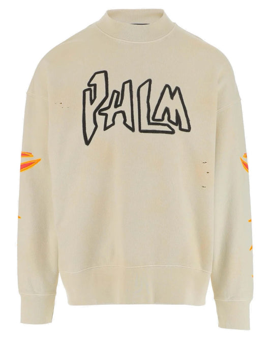 Palm Angels Garment Dye Palm Graffiti Flames Cropped Crewneck