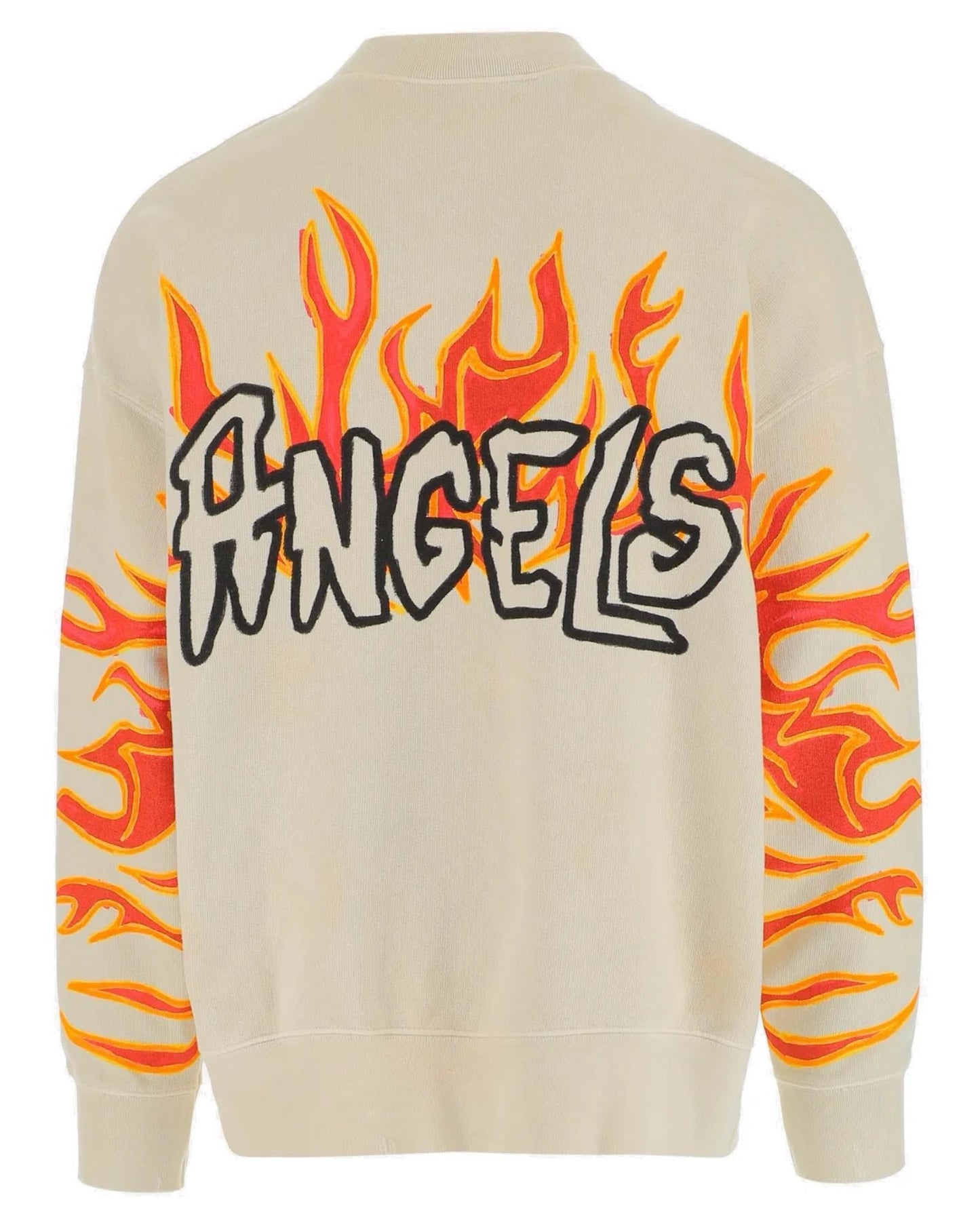 Palm Angels Garment Dye Palm Graffiti Flames Cropped Crewneck