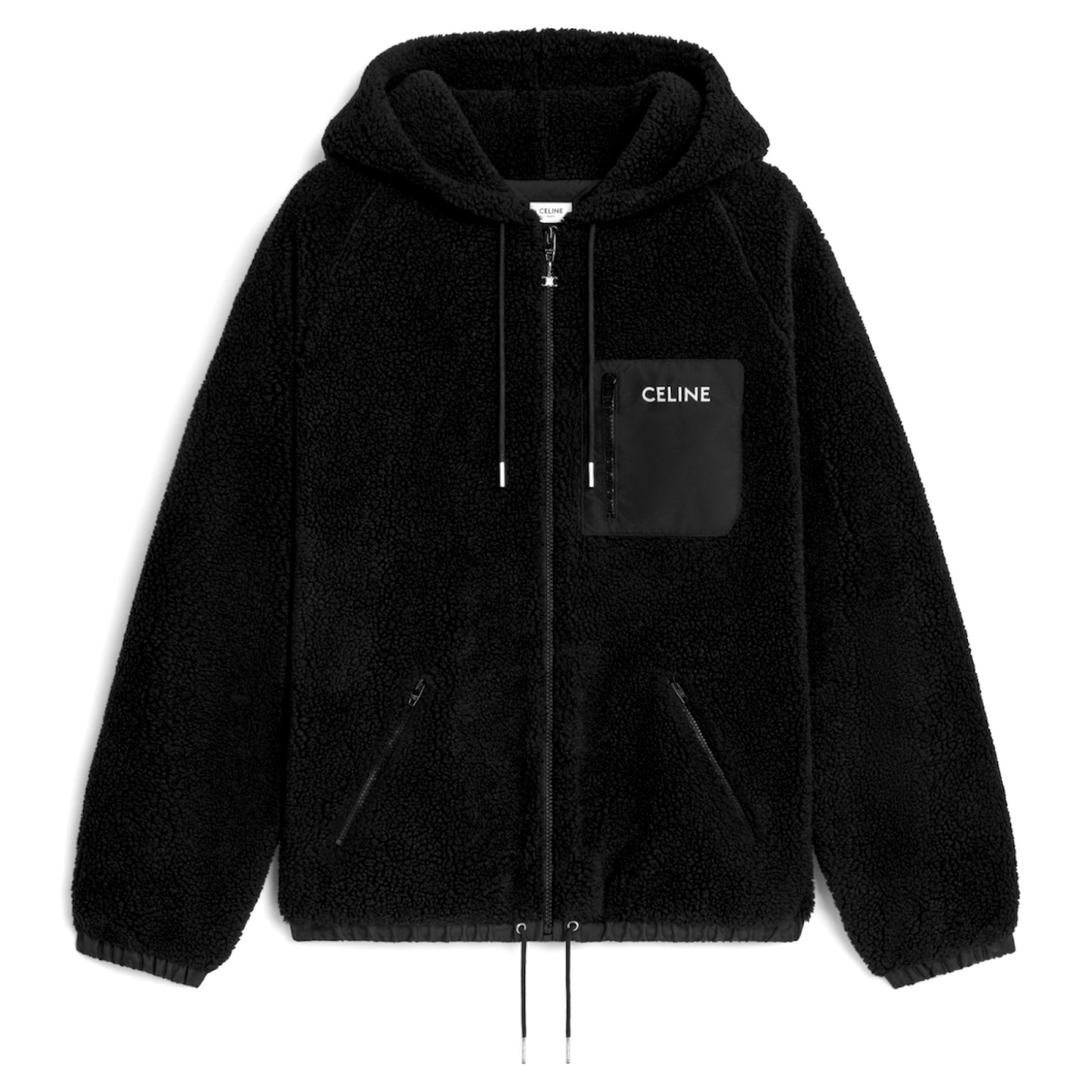 Celine Loose Zipped Hooded Jacket with Celine Embroidery in Jersey Fleece (Men's)