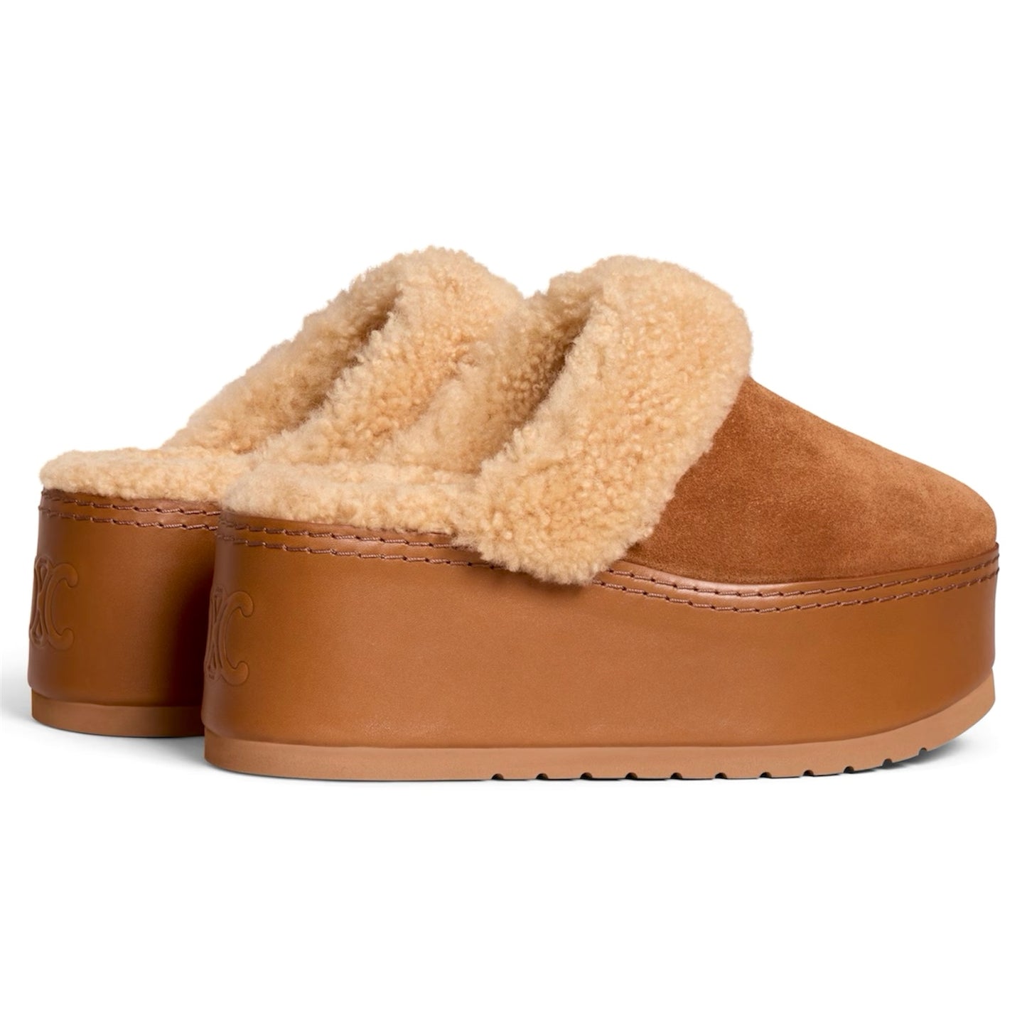 Celine Dana Wedge Mule in Suede Calfskin and Shearling (Women's)